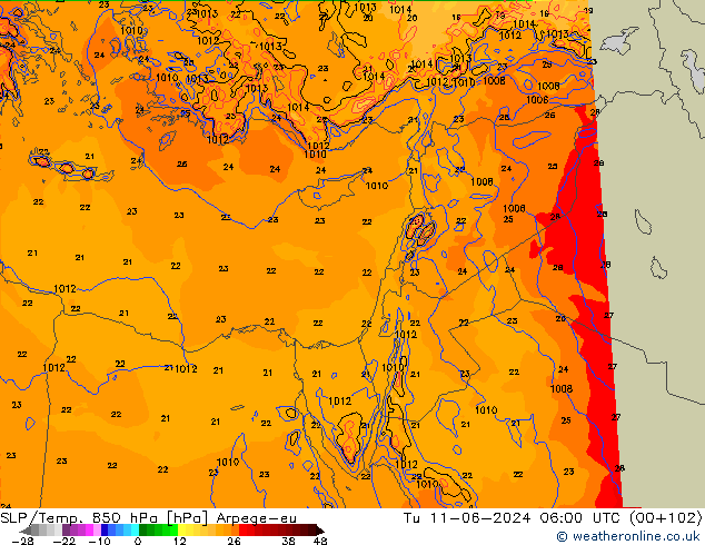 SLP/Temp. 850 hPa Arpege-eu mar 11.06.2024 06 UTC