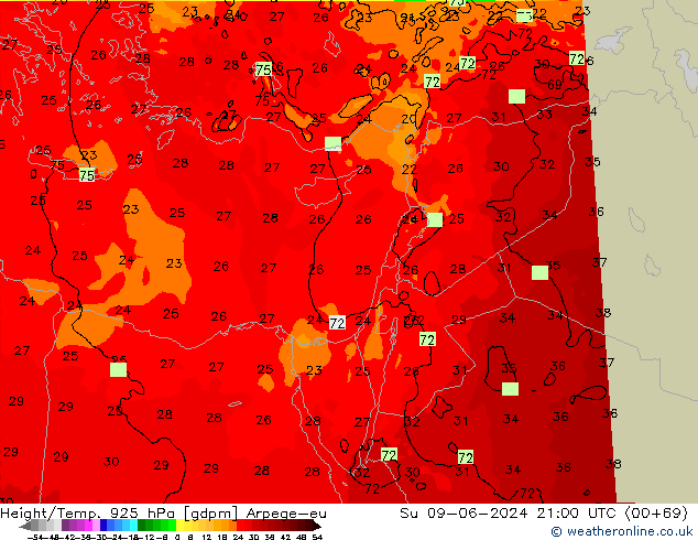 Height/Temp. 925 hPa Arpege-eu Ne 09.06.2024 21 UTC