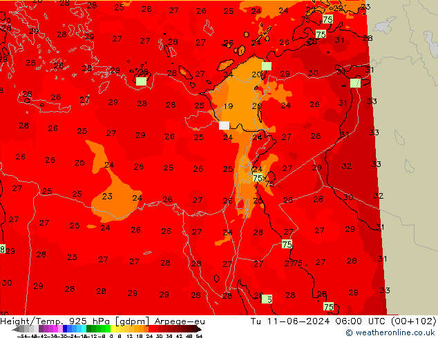 Hoogte/Temp. 925 hPa Arpege-eu di 11.06.2024 06 UTC