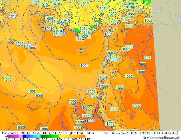 Thck 850-1000 hPa Arpege-eu So 08.06.2024 18 UTC