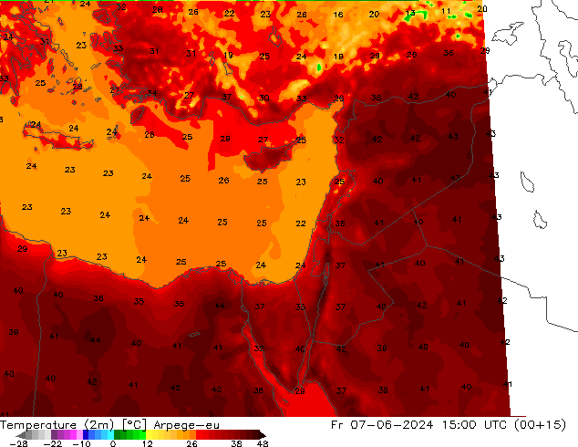 карта температуры Arpege-eu пт 07.06.2024 15 UTC