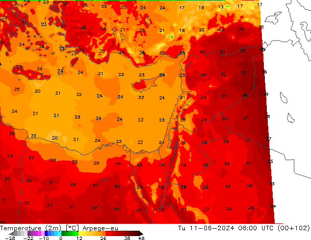 карта температуры Arpege-eu вт 11.06.2024 06 UTC