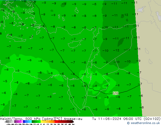 Hoogte/Temp. 500 hPa Arpege-eu di 11.06.2024 06 UTC