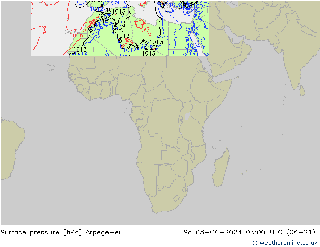 Presión superficial Arpege-eu sáb 08.06.2024 03 UTC