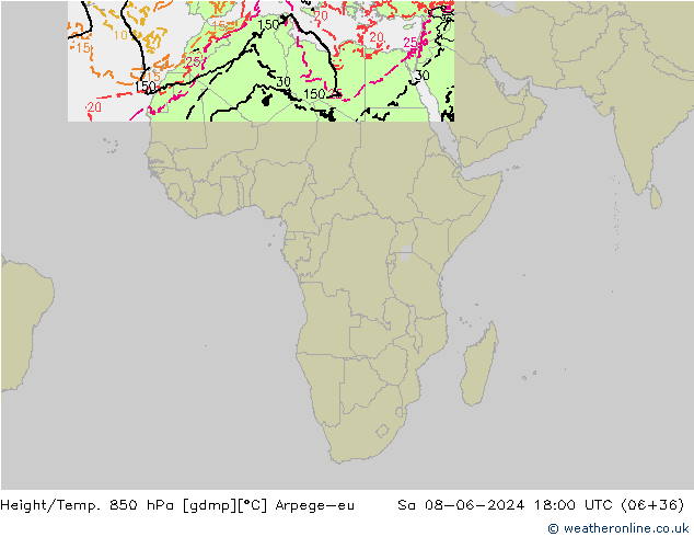 Yükseklik/Sıc. 850 hPa Arpege-eu Cts 08.06.2024 18 UTC