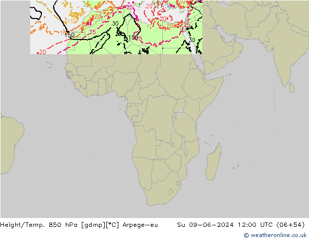 Height/Temp. 850 hPa Arpege-eu Su 09.06.2024 12 UTC