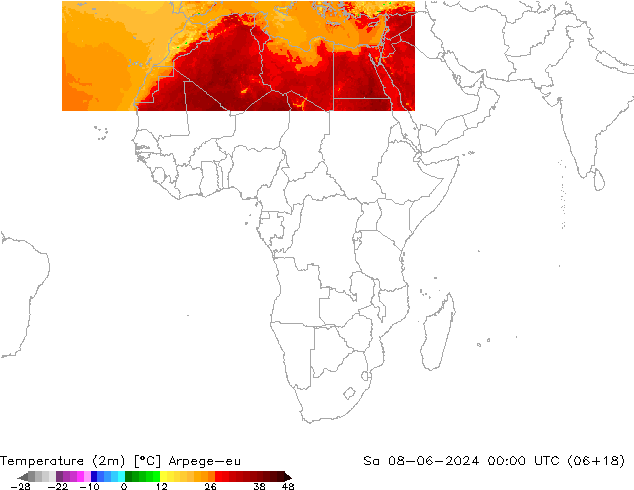 Temperature (2m) Arpege-eu Sa 08.06.2024 00 UTC