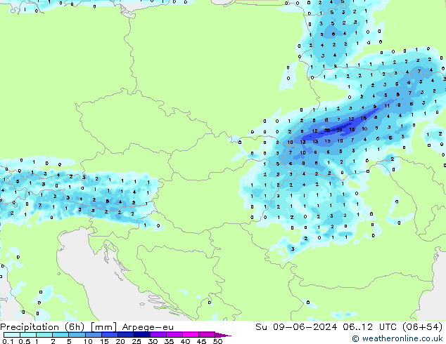 Yağış (6h) Arpege-eu Paz 09.06.2024 12 UTC