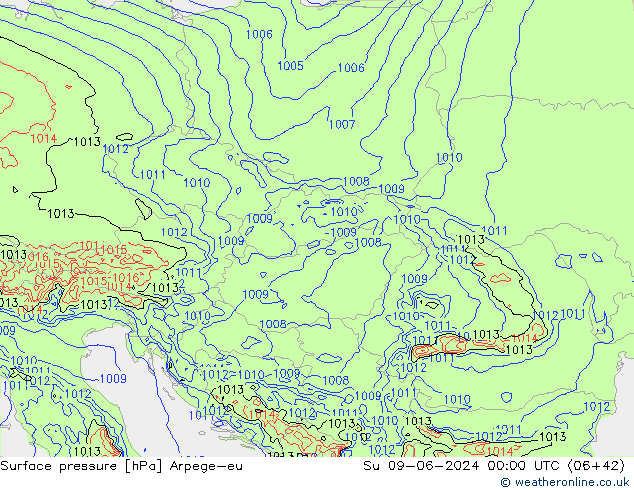 Luchtdruk (Grond) Arpege-eu zo 09.06.2024 00 UTC