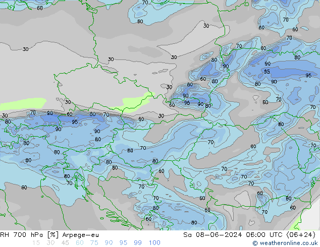 RH 700 hPa Arpege-eu So 08.06.2024 06 UTC