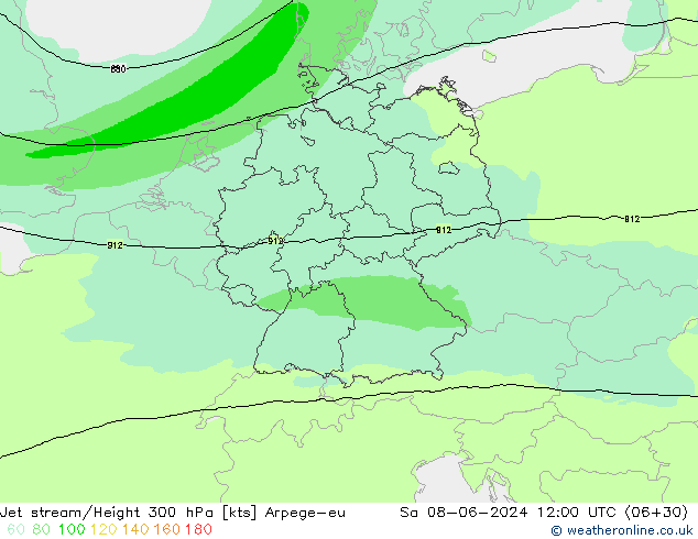 Jet stream/Height 300 hPa Arpege-eu Sa 08.06.2024 12 UTC