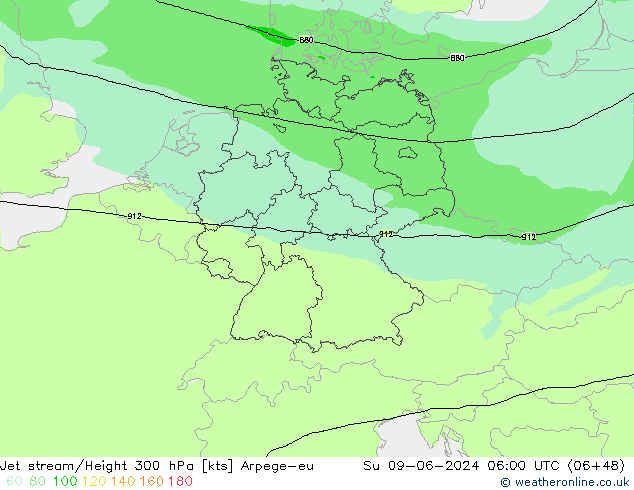 Jet stream/Height 300 hPa Arpege-eu Ne 09.06.2024 06 UTC