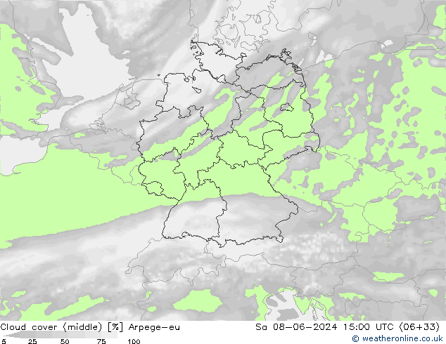 Bewolking (Middelb.) Arpege-eu za 08.06.2024 15 UTC