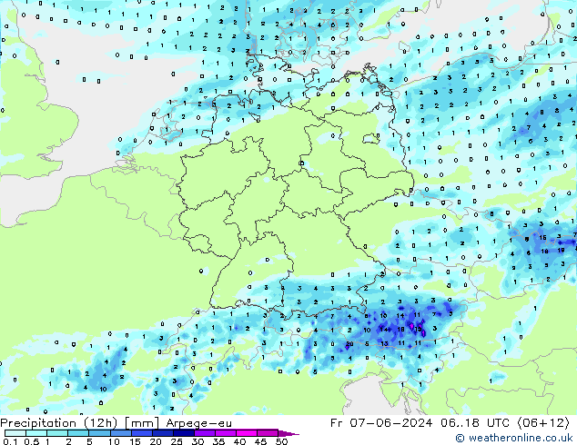 Yağış (12h) Arpege-eu Cu 07.06.2024 18 UTC