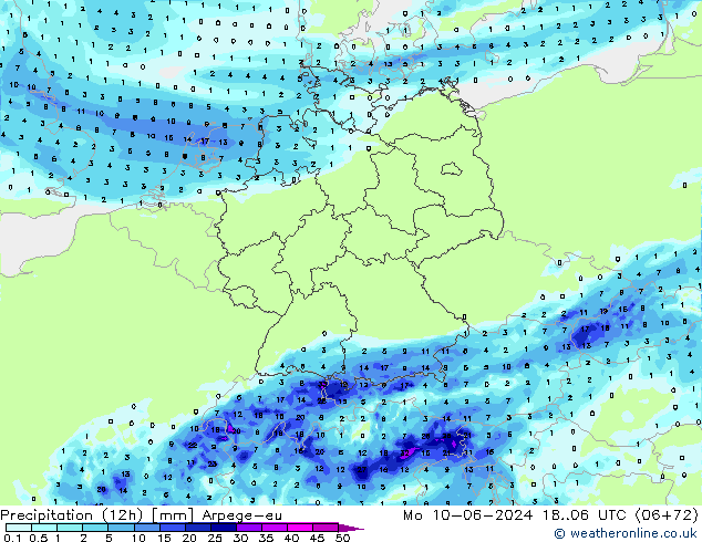 Yağış (12h) Arpege-eu Pzt 10.06.2024 06 UTC