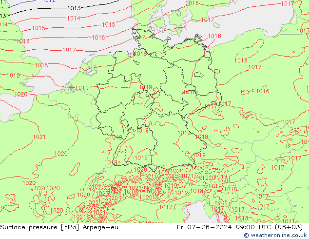 pression de l'air Arpege-eu ven 07.06.2024 09 UTC