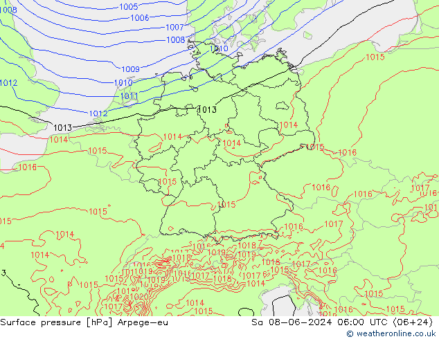 Presión superficial Arpege-eu sáb 08.06.2024 06 UTC