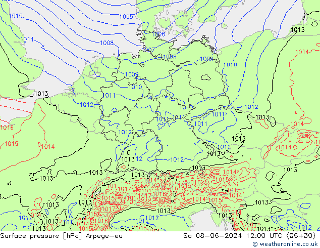 Yer basıncı Arpege-eu Cts 08.06.2024 12 UTC