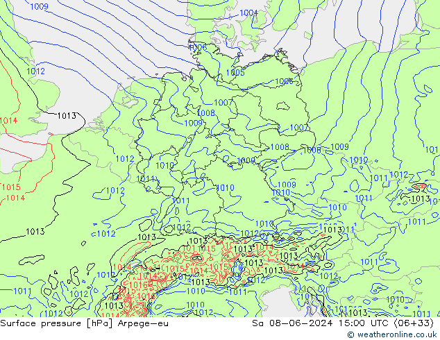 Surface pressure Arpege-eu Sa 08.06.2024 15 UTC