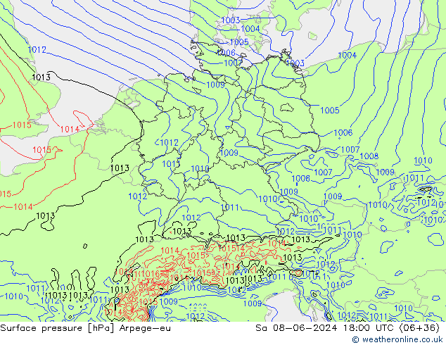 Atmosférický tlak Arpege-eu So 08.06.2024 18 UTC