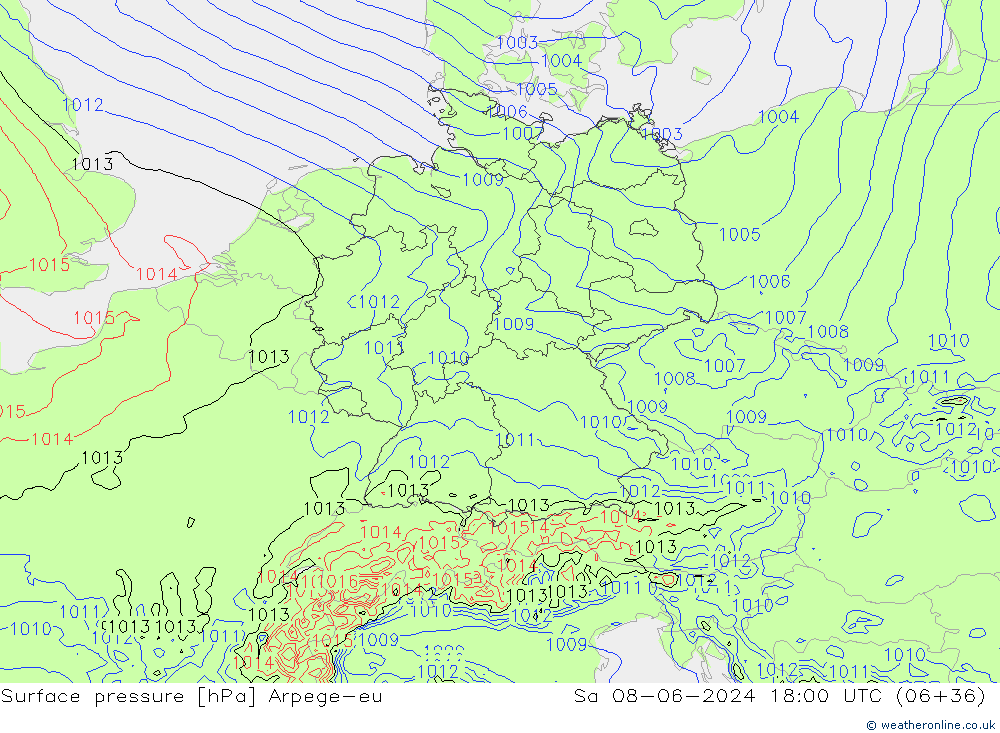 Luchtdruk (Grond) Arpege-eu za 08.06.2024 18 UTC