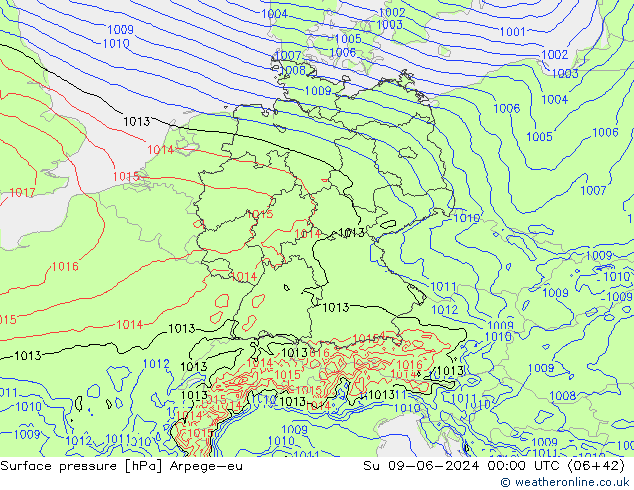 Luchtdruk (Grond) Arpege-eu zo 09.06.2024 00 UTC