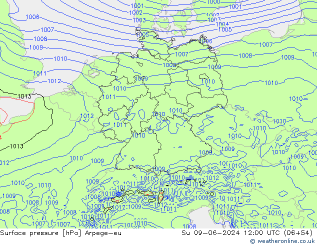 Surface pressure Arpege-eu Su 09.06.2024 12 UTC