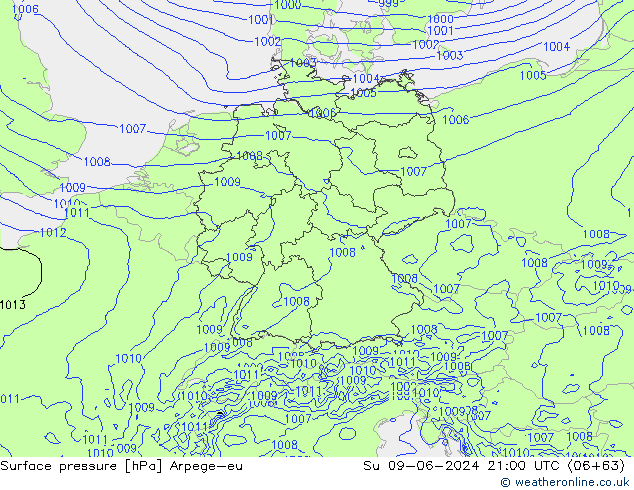 pressão do solo Arpege-eu Dom 09.06.2024 21 UTC