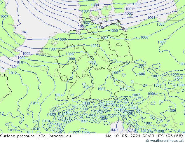 Surface pressure Arpege-eu Mo 10.06.2024 00 UTC