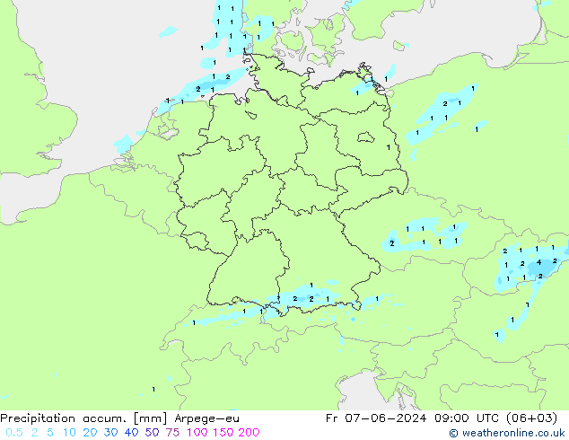 Precipitation accum. Arpege-eu Sex 07.06.2024 09 UTC