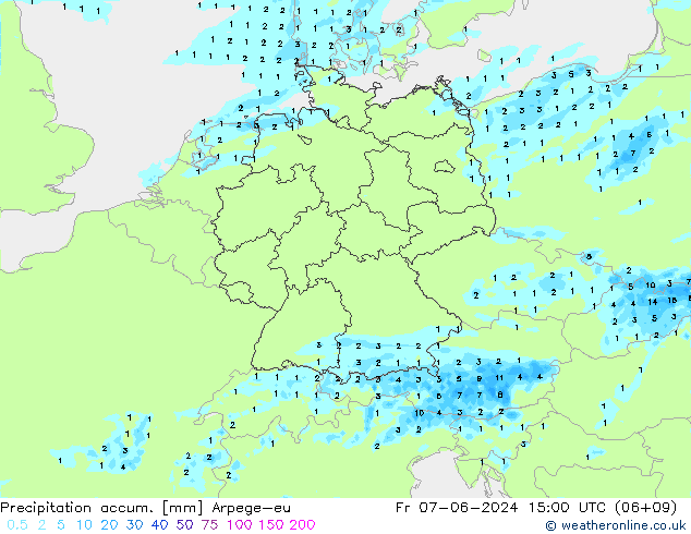 Précipitation accum. Arpege-eu ven 07.06.2024 15 UTC