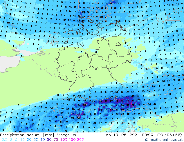 Toplam Yağış Arpege-eu Pzt 10.06.2024 00 UTC