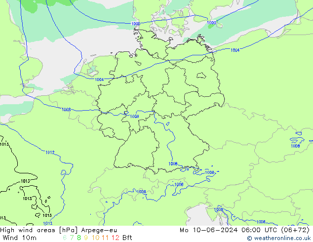 yüksek rüzgarlı alanlar Arpege-eu Pzt 10.06.2024 06 UTC