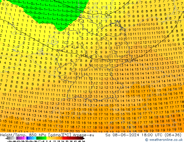 Height/Temp. 850 hPa Arpege-eu Sa 08.06.2024 18 UTC