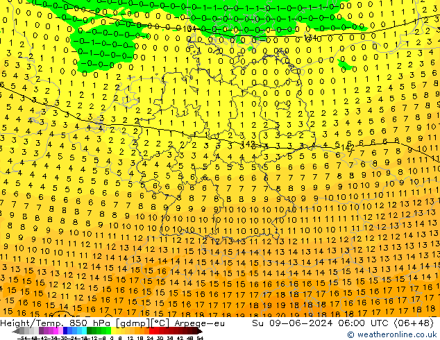 Géop./Temp. 850 hPa Arpege-eu dim 09.06.2024 06 UTC