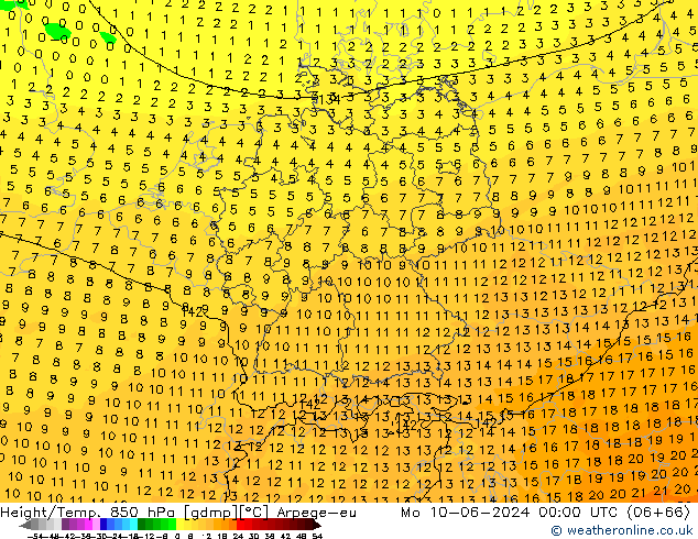 Height/Temp. 850 hPa Arpege-eu Mo 10.06.2024 00 UTC