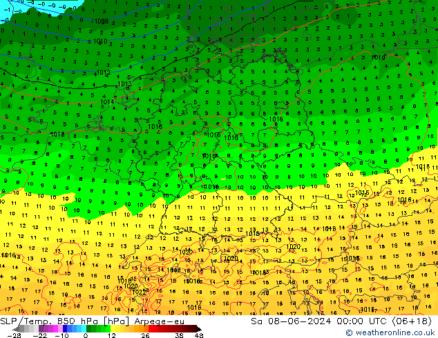 SLP/Temp. 850 hPa Arpege-eu za 08.06.2024 00 UTC