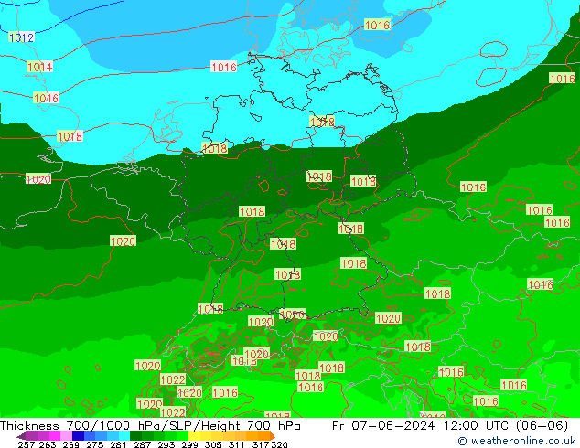 Thck 700-1000 hPa Arpege-eu Fr 07.06.2024 12 UTC