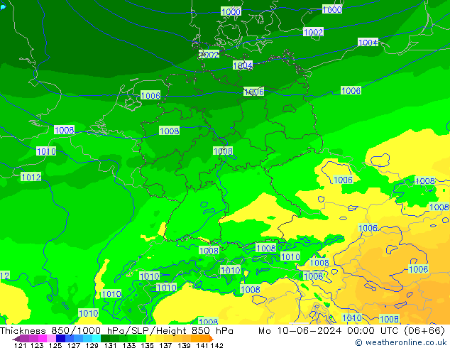 Thck 850-1000 hPa Arpege-eu  10.06.2024 00 UTC