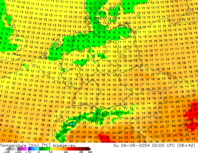 Temperature (2m) Arpege-eu Su 09.06.2024 00 UTC