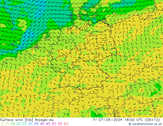 Surface wind Arpege-eu Fr 07.06.2024 18 UTC