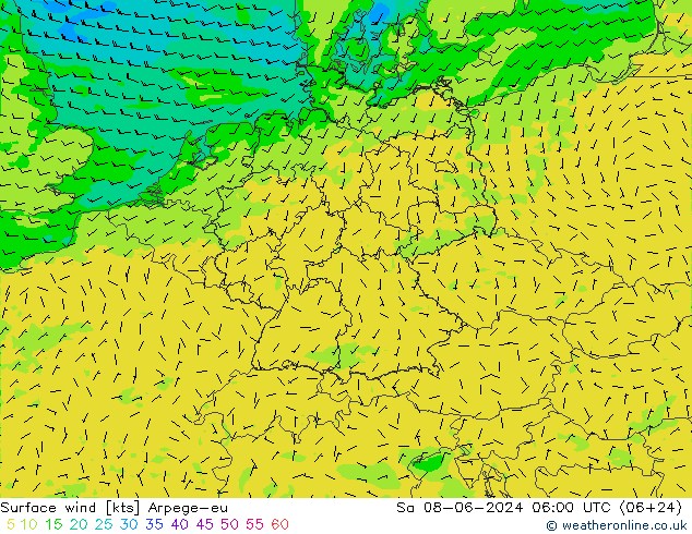 Surface wind Arpege-eu Sa 08.06.2024 06 UTC