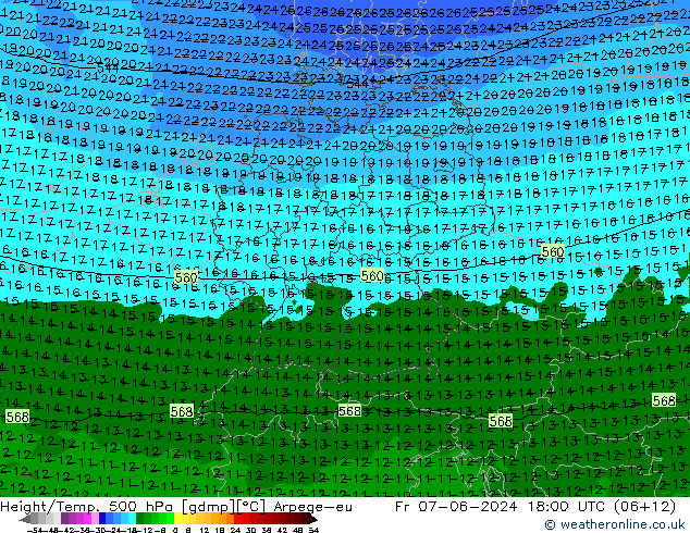 Height/Temp. 500 hPa Arpege-eu Sex 07.06.2024 18 UTC