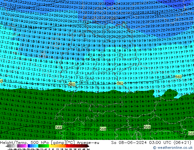 Height/Temp. 500 hPa Arpege-eu sab 08.06.2024 03 UTC