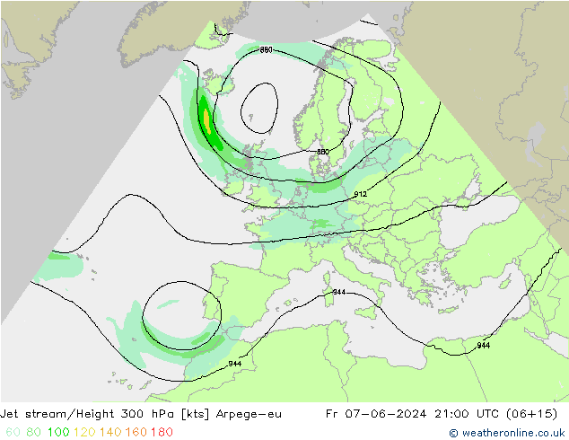 Jet stream/Height 300 hPa Arpege-eu Fr 07.06.2024 21 UTC