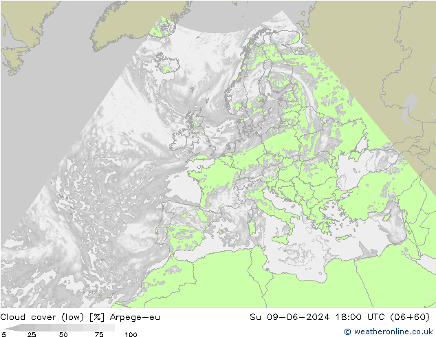 Bulutlar (düşük) Arpege-eu Paz 09.06.2024 18 UTC