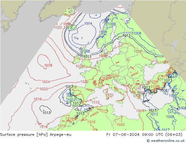 Surface pressure Arpege-eu Fr 07.06.2024 09 UTC