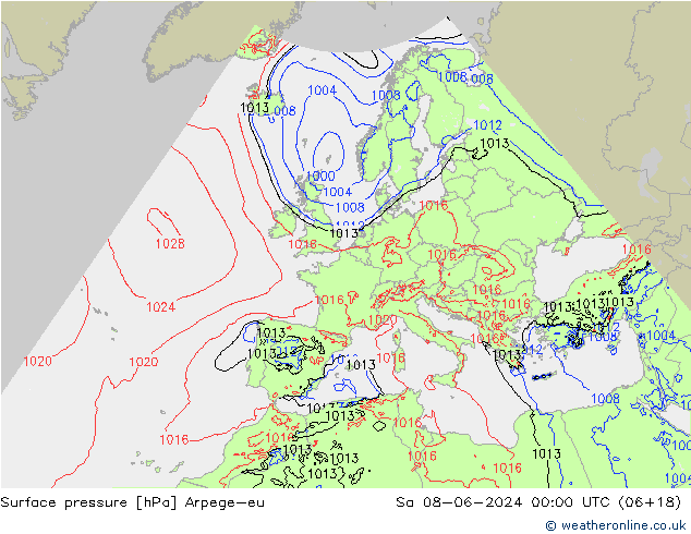 Surface pressure Arpege-eu Sa 08.06.2024 00 UTC