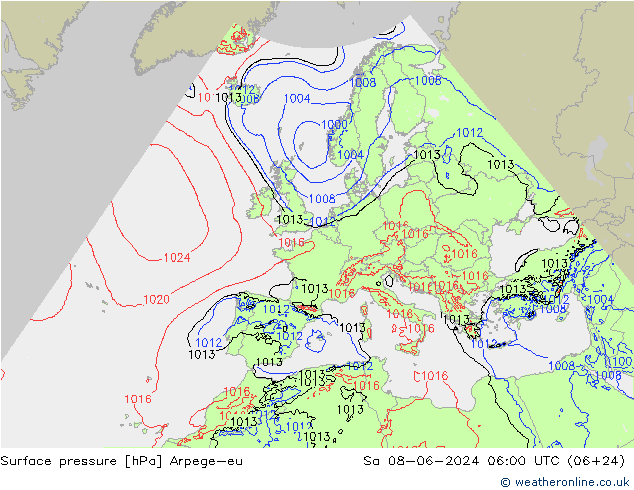 Surface pressure Arpege-eu Sa 08.06.2024 06 UTC