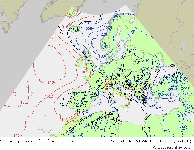 Bodendruck Arpege-eu Sa 08.06.2024 12 UTC